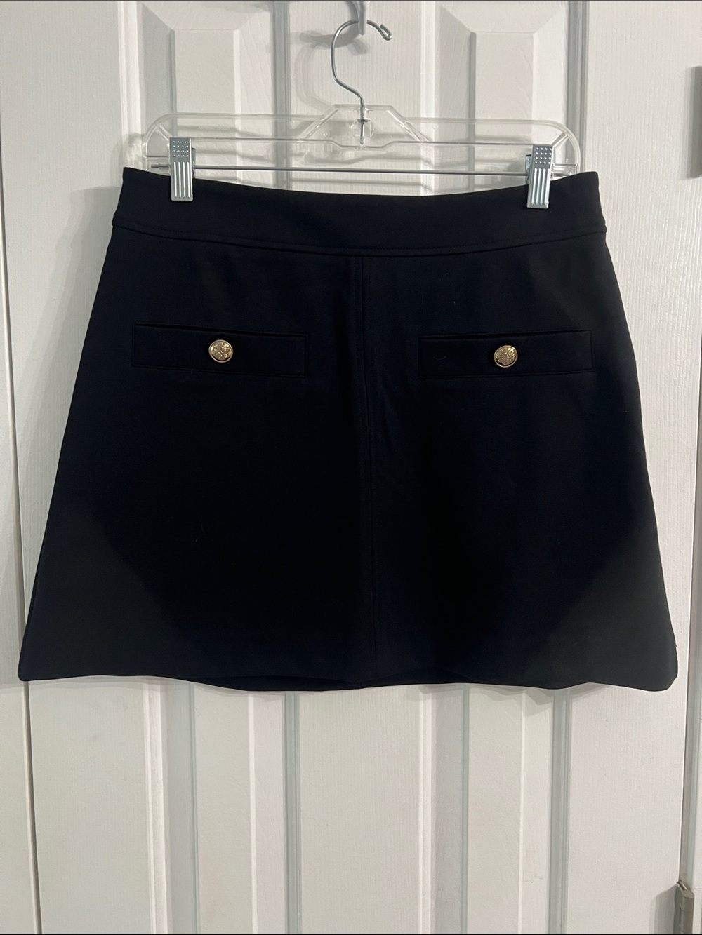 Black Mini A-Line Skirt with Gold Button Accents
